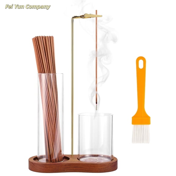 2 in 1 Incense Holder for Sticks with Glass Ash Catcher, Upside Down Anti-Ash Incense Stick Burner, Modern Vertical Incense Holder for Yoga, Spa, Meditation and Home Decor Reddish Brown