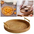 thumbnail image 4 of Storage Tray Serving Tray, with Handles Wicker Basket, Round Woven Decorative Organizer, Rattan Tray for Food Kitchen Display, Tabletop, Vegetables, 4 of 8