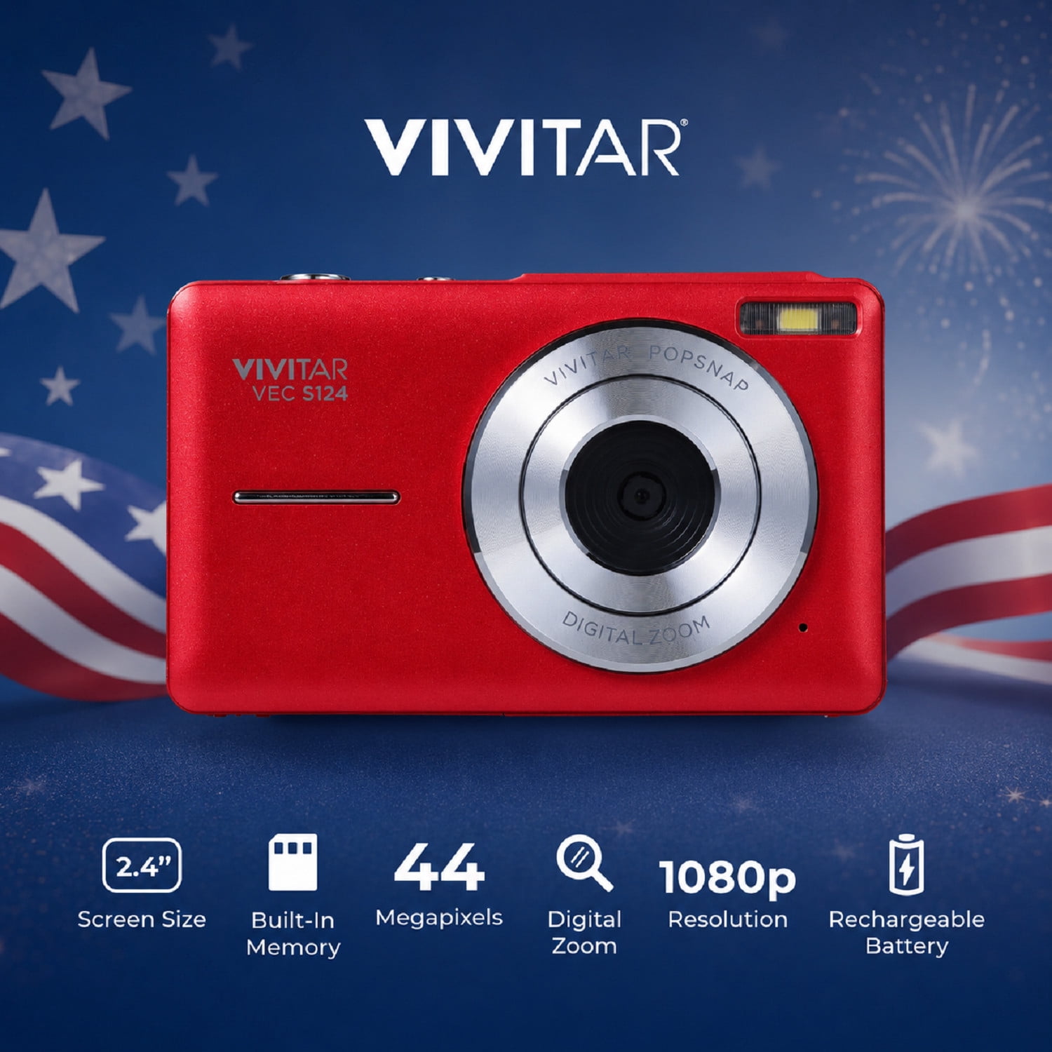 Vivitar Popsnap Compact Digital Camera, White, 16X Zoom, 1080p