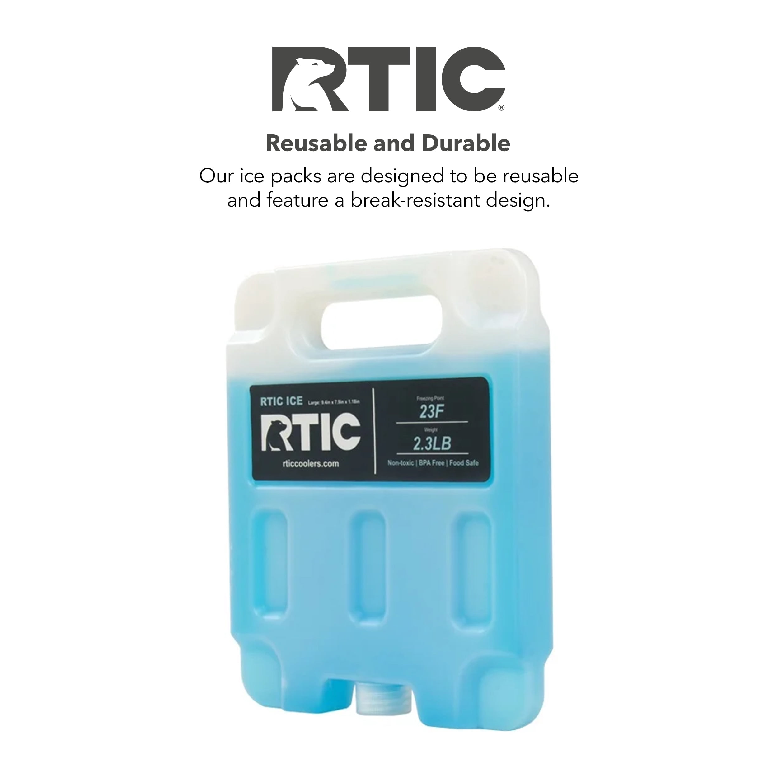 RTIC Refreezable and Reusable Cooler Ice Pack with Break-Resistant Design, Large (2 Pack)