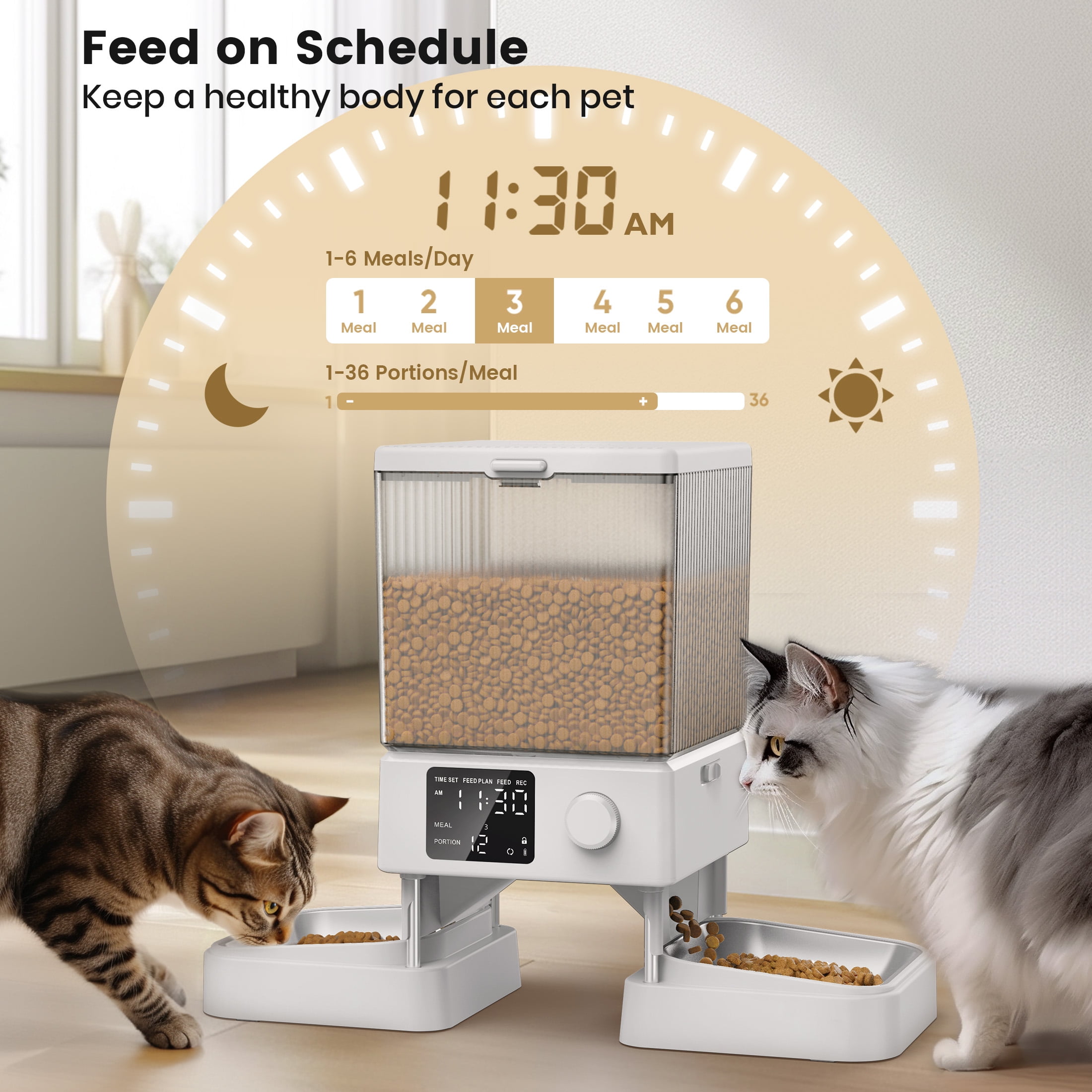 Oneisall Automatic Cat Feeder for 2 Cats, 20 Cups/5L Automatic Cat Food Dispenser for Small Pets Indoor, Timed Cat Feeder Automatic for Dry Food - White