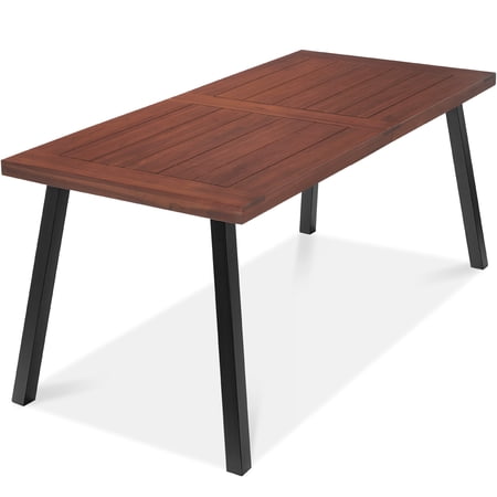 Best Choice Products 6-Person Indoor Outdoor Patio Rustic Acacia Wood Picnic Dining Table w/ Metal Legs - Walnut Brown