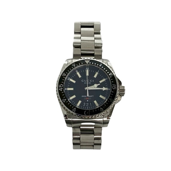 Pre-Owned GUCCI Dive Stainless Steel Quartz Watch, Men's Accessory, Silver/Black,... (Good)