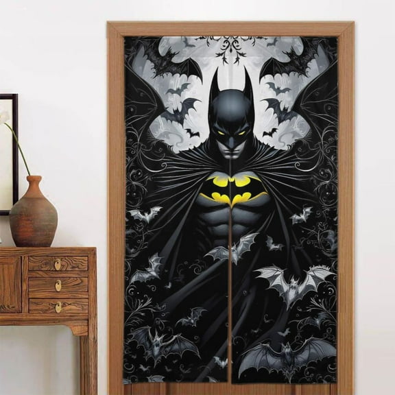 Door Blackout Doorways Curtain Batman Window Curtains Indoor Partition Shading Decor for Bedroom Kitchen 34x56in