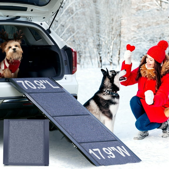 Lilypelle Dog Ramp for Car, Extra 71" Long x 18" Wide Folding Portable Pet Ramp, Non-Slip Soft Rug Dog Stairs for Large Medium Dogs Up to 250LB, Sturdy Safe Dog Outdoor Steps for Car