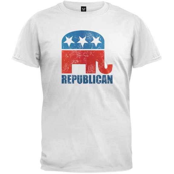 Distressed Republican Elephant White Adult T-Shirt - Large