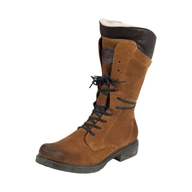 jsaierl Bottes d'Hiver pour Femmes Bottes Mi-Mollet en Suède Bout Rond à Lacets Doublure Peluche Épaisse Bottes Cavalières