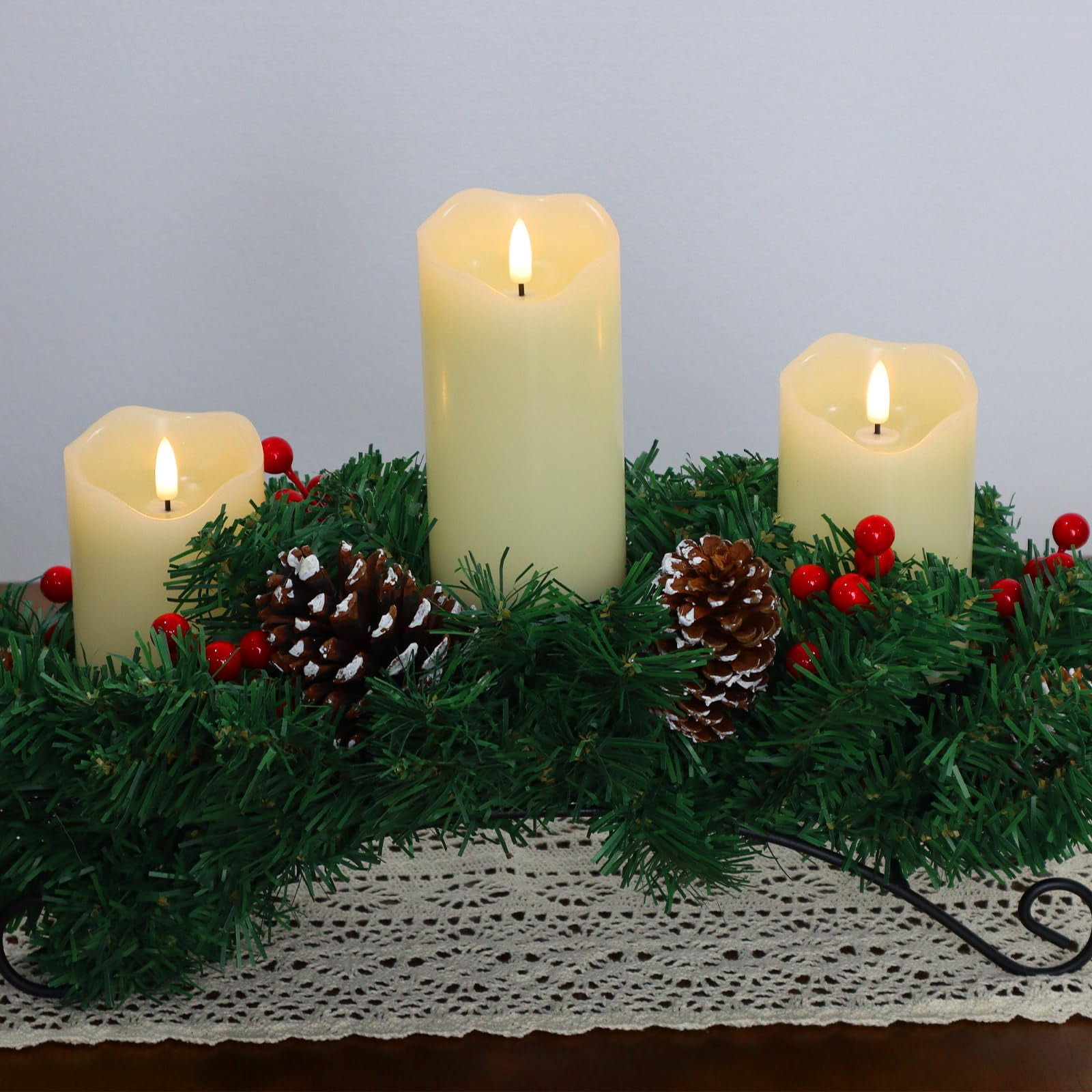Flickering Flameless LED Candles, Realistic Fake Candles, Battery Operated, with Remote and Timer, Ivory Real Wax Pillar Candles Set of 3