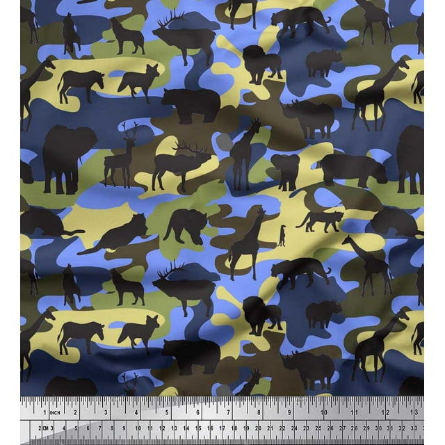 Soimoi Polyester Crepe Fabric Animals & Camouflage Fabric Prints by Yard 42 Inch Wide