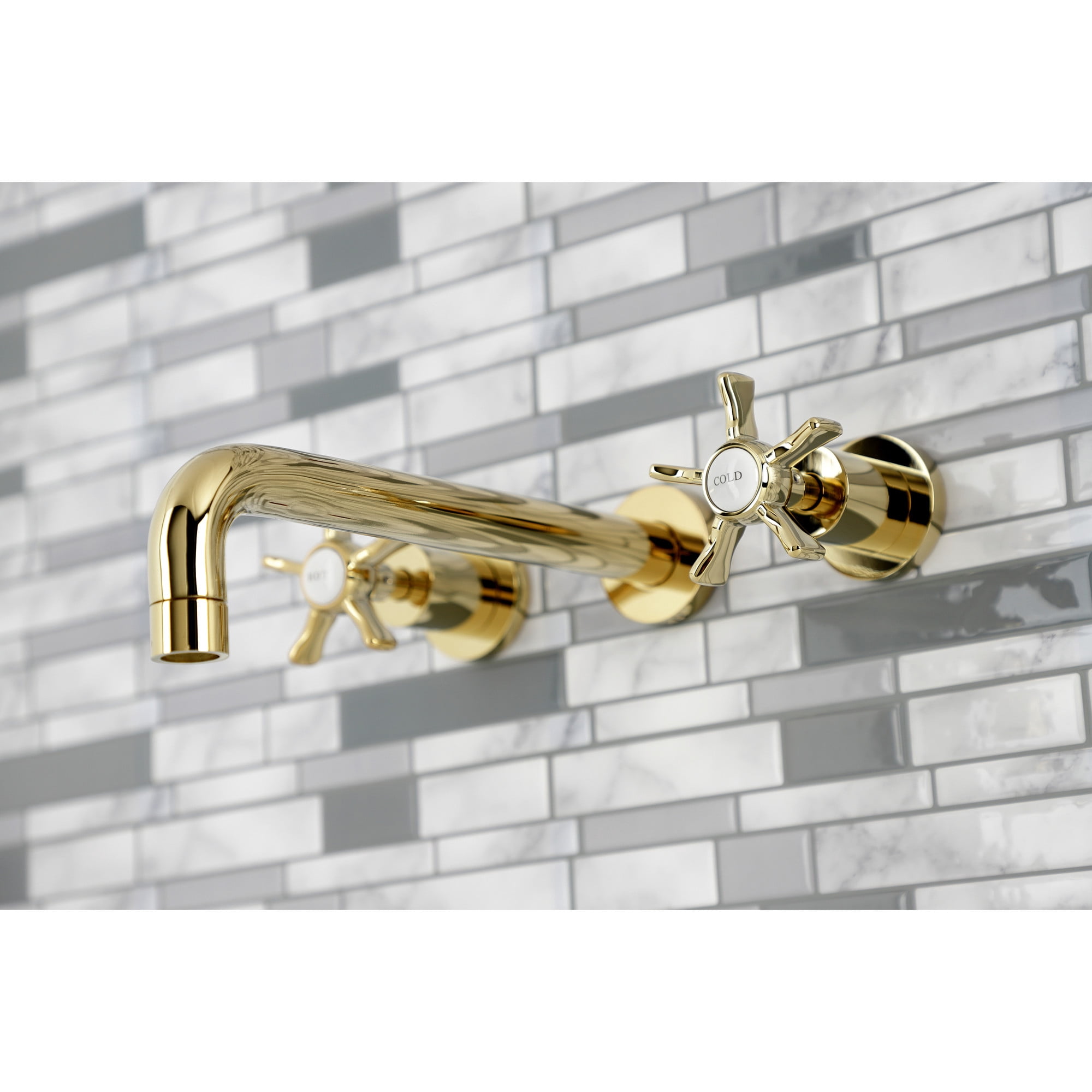 Kingston Brass KS8022NX Hamilton Two-Handle 3-Hole Wall Mount Roman Tub Faucet in Polished Brass