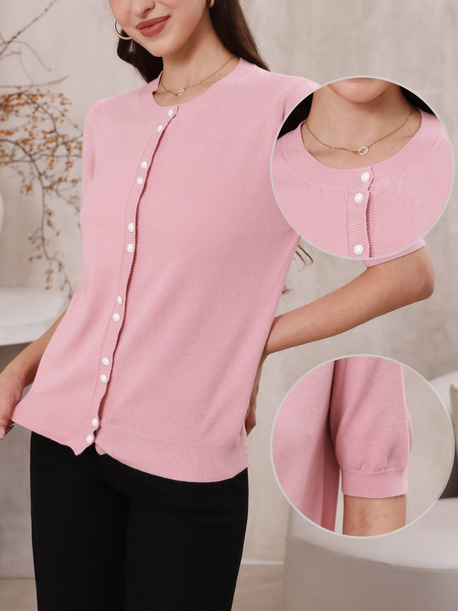 DARING DIVA Women's Elegant Lightweight Button Down Cardigan Sweater M Pink