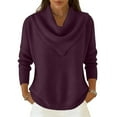 thumbnail image 3 of Women's Cowl Neck Sweater Lightweight Solid Color Long Sleeve Knit Pullover Jumper Tops Dark Purple S, 3 of 4