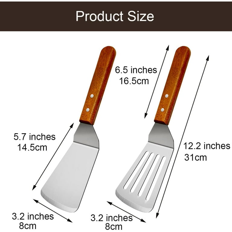 GIXUSIL 2 Pcs Metal Spatula for Cast Iron Skillet, Stainless Steel Grill  Spatula Slotted Spatula Turner Fish Spatula with Wood Handle, Flat Top  Grill