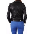 thumbnail image 2 of Women's Genuine Lambskin Leather Jacket Motorcycle Biker Leather Black Jacket W604, 2 of 3