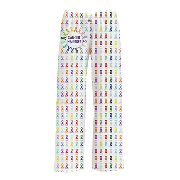 Collections Etc Unisex Cancer Warrior Elastic Waist Lounge Pants with Pockets Multi-Colored Large