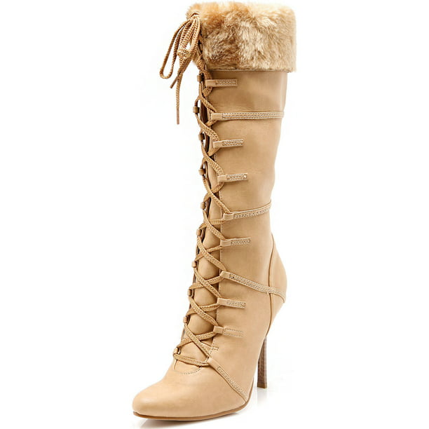 Summitfashions 4 Women S Sexy Knee High Boots With Faux Fur Cuff High Heel Boot Brown Tan
