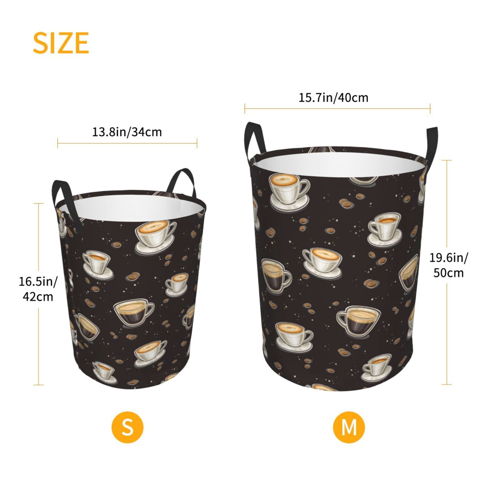 Large Laundry Basket with Handles - Black White Mug Coffee Print Kids Baby Dirty Clothes Laundry Hamper for Bedroom Aesthetic