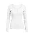 thumbnail image 3 of cocolona Fall Womens Long Sleeve Ribbed Knit Tops Slim Fit Basic Buton T-shirts Trendy Casual Outfits Tees, 3 of 5
