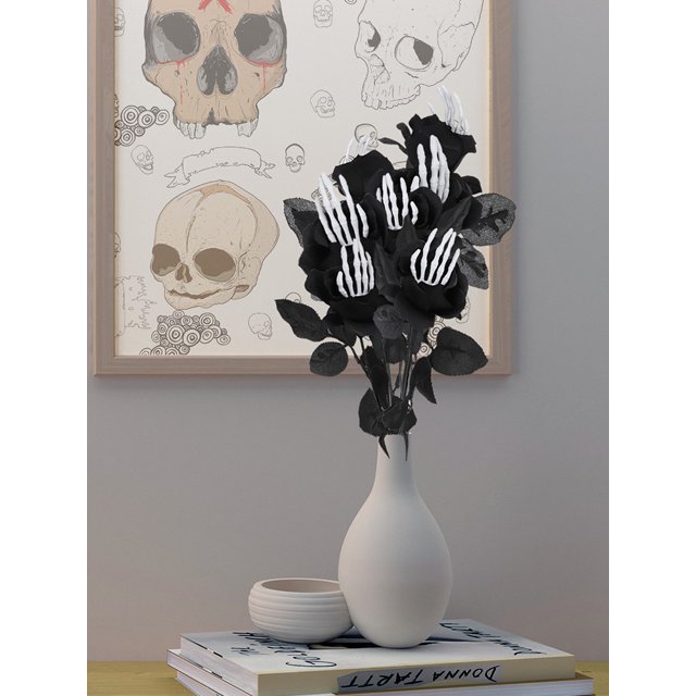 Hueso de la Mano de Halloween Flor Falsa única Flor de Simulación Negro Ramos de Rosas de Seda Falsa Negro ANGGREK Otros