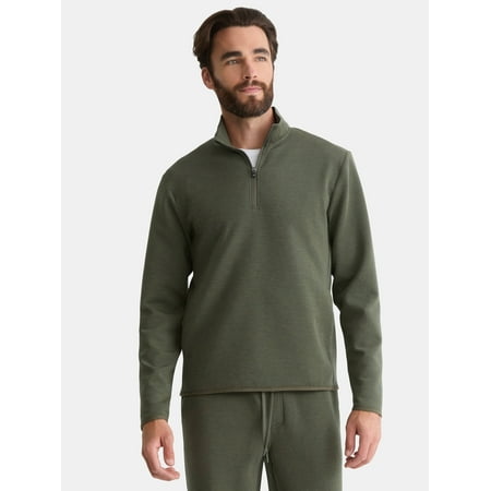 Athletic Works Men's and Big Men's Fusion Double Knit Quarter Zip Sweatshirt Jacket, Sizes S-3XL