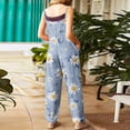 thumbnail image 5 of Women Linen Overalls Summer Casual Floral Printed Loose Fit Jumpsuits Boho Wide Leg Rompers Pants with Pockets Blue XL, 5 of 6