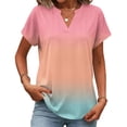 thumbnail image 2 of BOMYJESK Women Shirts Short Sleeve Dressy Casual Basic Tops Gradient V Neck Fashion Blouses 2026 Spring Cute Loose Fit Outfits Pink S, 2 of 7