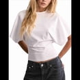 thumbnail image 1 of T-shirts pour Femmes à Col Rond, Taille Resserrée, T-Shirt Décontracté à Manches Courtes, Hauts d'Entraînement, Couleur Unie, T-Shirts Basiques, Blanc 4TG, 1 of 5