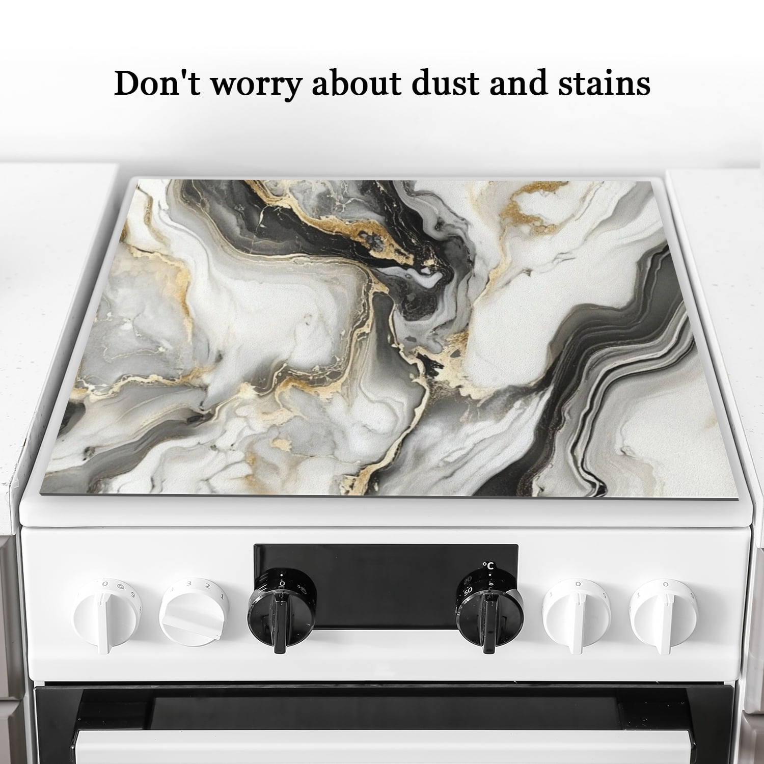 Square Stovetop Cover for Electric Stove, Gray Marble Print Modern Decor Oven Covers, Dustproof Waterproof Oilproof Mat for Kitchen RV (28×20 Inch)