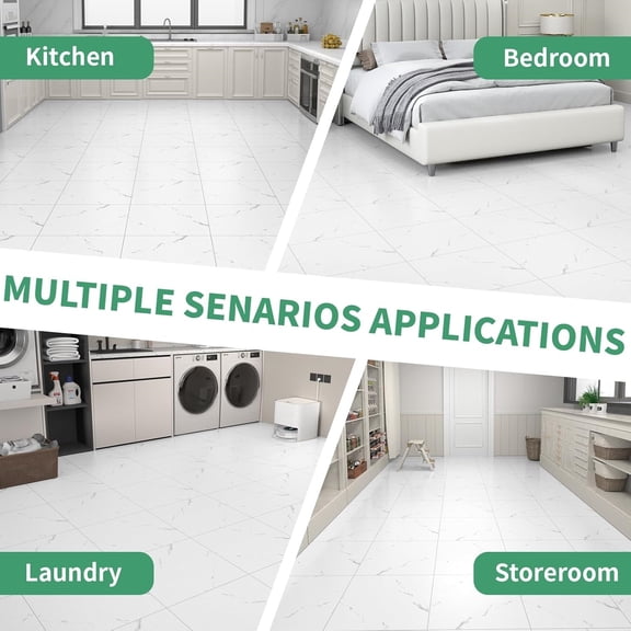 40 Pack Cover 40 Sq.Ft Peel and Stick Floor Tiles, 12” x 12” Self Adhesive Vinyl Flooring Easy DIY Installation for Kitchen, Living Room, Laundry, RV, Matte White Vein Marble