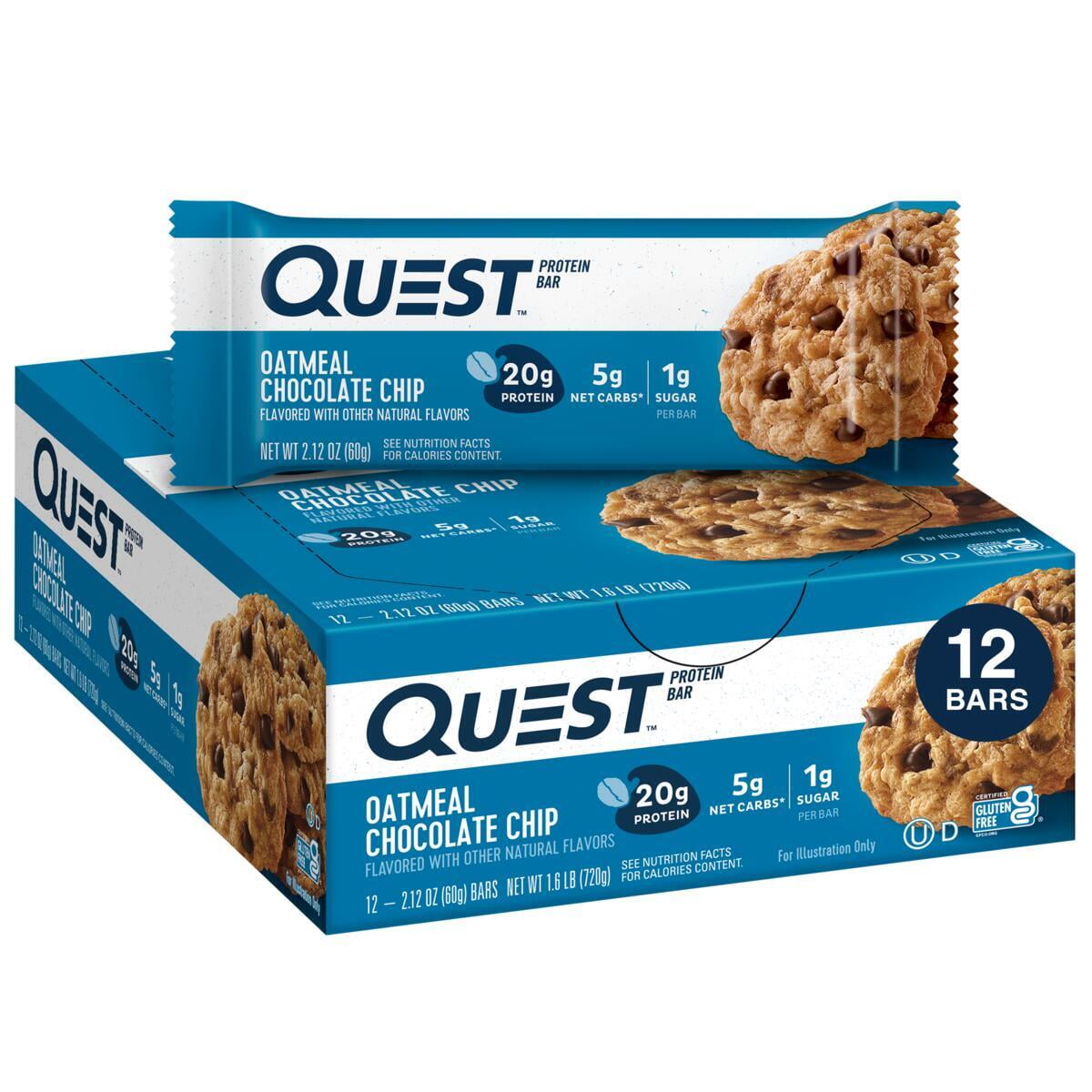 Quest Protein Bar, 20g Protein Oatmeal Chocolate Chip, Gluten Free, 12 Count