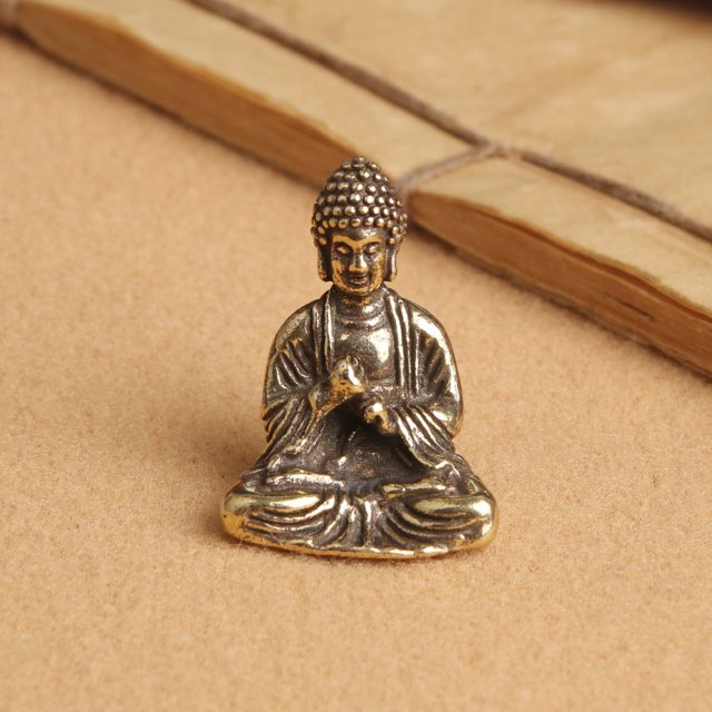 Llavero con colgante de estatua de Buda Sakyamuni envejecido de latón puro, colgante de NAFU de la suerte, Buda de bolsillo pequeño de bronce