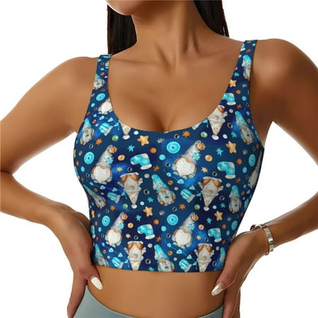 Adobk Ice blue old man cute winter Print Sports Bras for Women Longline Workout Crop Tank Tops Padded with Built in Shelf Padded Sports Bra-XX-Large