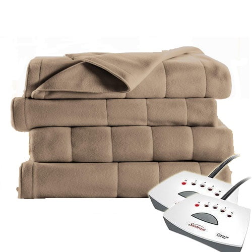 Sunbeam Electric Heated Fleece Channeled Blanket, Queen, Mushroom