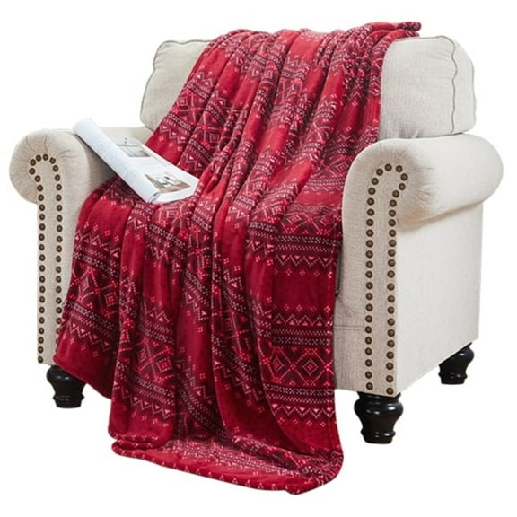 Elle Home Plush Oversized Throw Blanket - Silky Soft Flannel Fleece, Soft and Cozy, for Bed and Couch Nordic Red Stocking