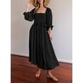 thumbnail image 3 of Biekopu Women Summer Midi Dress Solid Color Square Neck Lantern Sleeve High Waist Casual Dress Fashion Beach Holiday Dress, 3 of 7