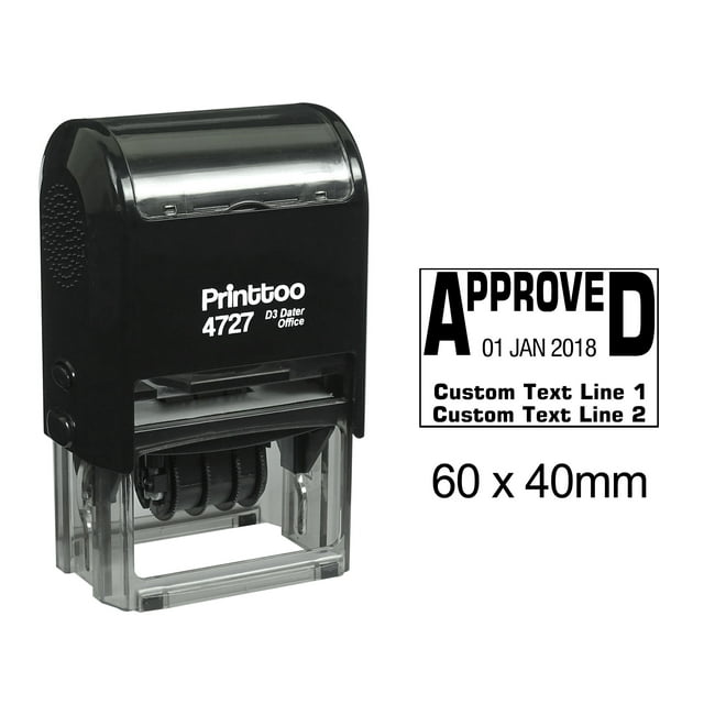 Printtoo Dater Stamp Self Inking With Approved & Custom Text Line Office Stationery Date Rubber Stamp-Black