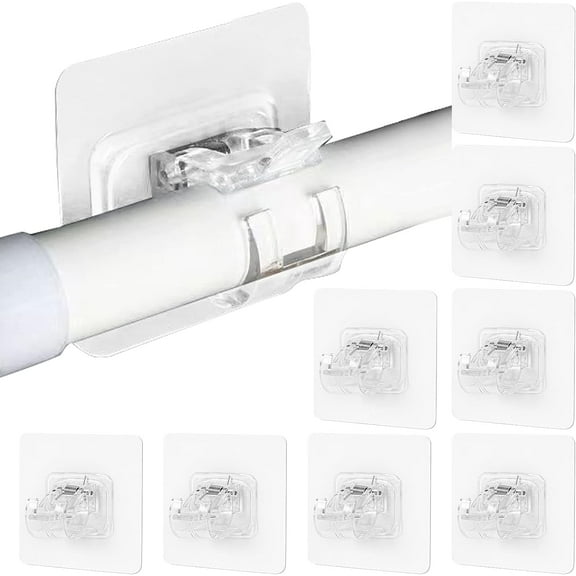 8PCS Self Adhesive Curtain Rod Bracket Transparent Curtain Rod Holder Self Adhesive Curtain Pole Brackets No Drilling Self Adhesive Hooks for Curtains Kitchen Bathroom Fixing Rod Holder