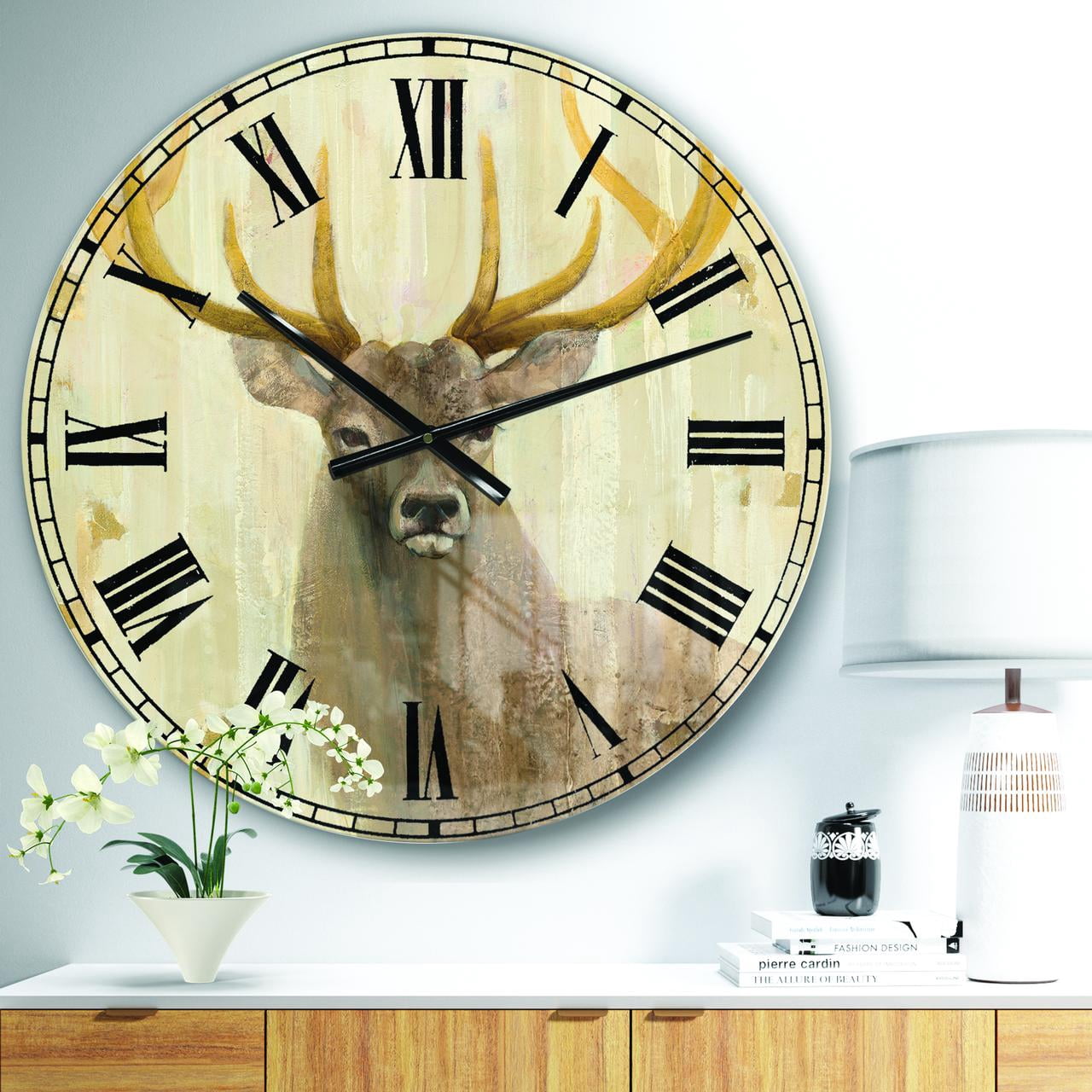 Designart Oversized Beige Analog Round Farmhouse Modern Wall Clocks, CLM30625-C23