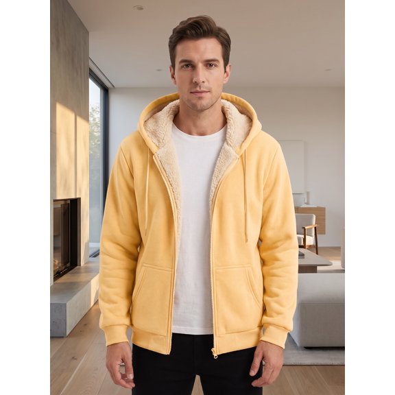 Awdenio Mens Womens Sweatshirts Hoodie Heavyweight Solid Color Sherpa Thick Fleece Lined Full Zipper Winter Jackets with Pocket,Size L