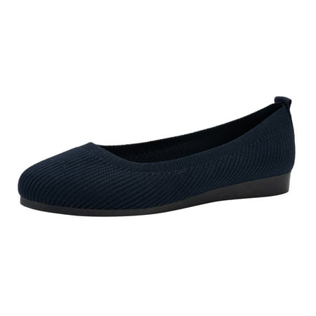 

Sngxgn Women s Knit Flat Shoes Classic Casual Washable Shoes Comfortable Walking Slip-On Ballerina Square Toe Shoes for Women(Dark Blue 9)