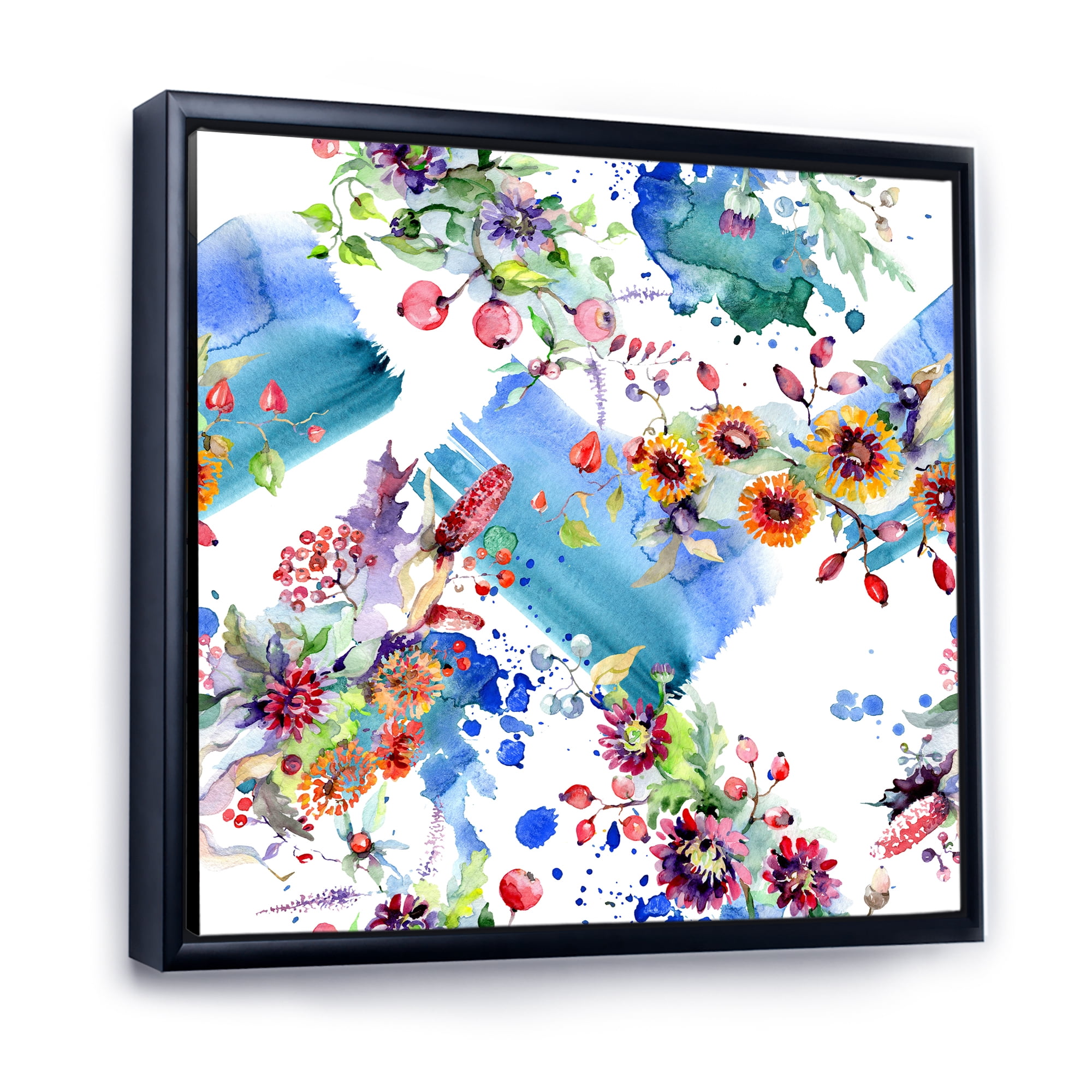 Wildflowers and Vibrant Wild Spring Leaves IX 16 in x 16 in Framed Painting Canvas Art Print, by Designart