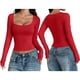 thumbnail image 3 of Camisas de Larga para Mujer, Tops Cortos, Cuello Cuadrado, Camisetas Básicas para Salir, Ropa de Invierno Y2K 2025 Rojo S, 3 of 7