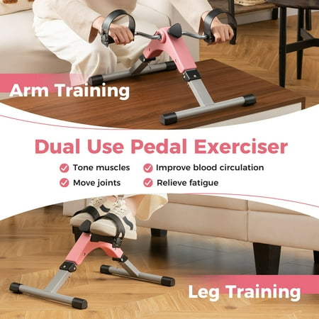Costway - Under Desk Exercise Bike Pedal Exerciser with LCD Display for Legs & Arms Workout Pink - Pink