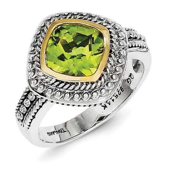 Sterling Silver w 14k Gold Peridot Ring by
