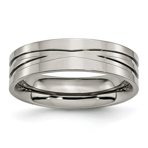 Solid Titanium Grooved 6mm Wedding Band Ring Size 9