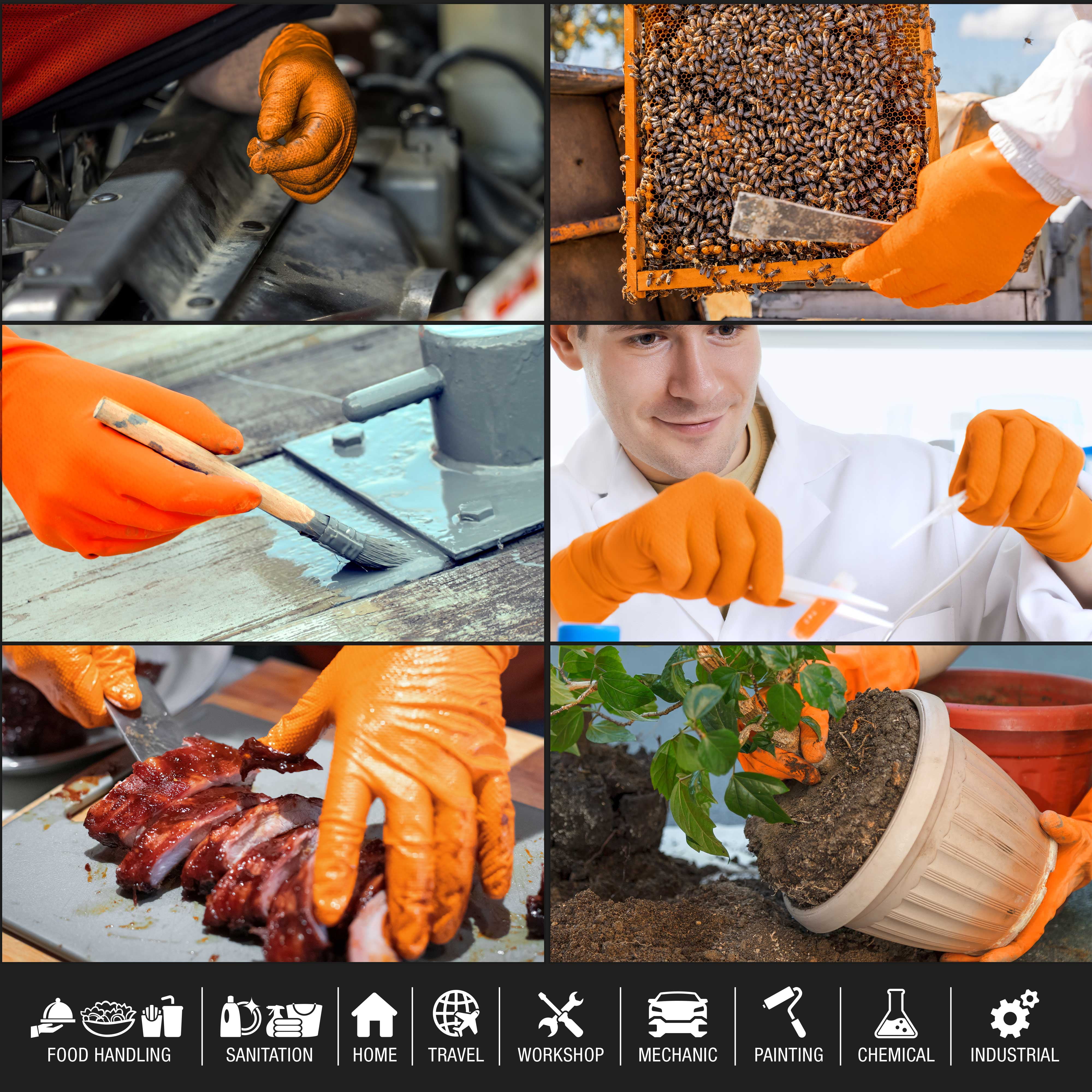Dura-Gold Duratection 8 Mil Orange Super Duty Diamond Textured Nitrile Disposable Gloves, 3 Boxes of 100, Medium - Latex Free, Powder Free, Food Safe, Safety Protection Work Gloves, Industrial