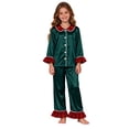 thumbnail image 4 of Kelon Christmas Pjs for Family, Silk Satin Christmas Pajamas for Family, Matching Pajamas for Couples, Holiday Family Pajamas Matching Sets with Trim & Ruffle Hem, Christmas Pjs for Family, 4 of 9