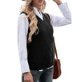 thumbnail image 3 of Oversized Sweater Vest for Women V Neck Sleeveless Solid Color Loose Pullover Sweater Black S, 3 of 9