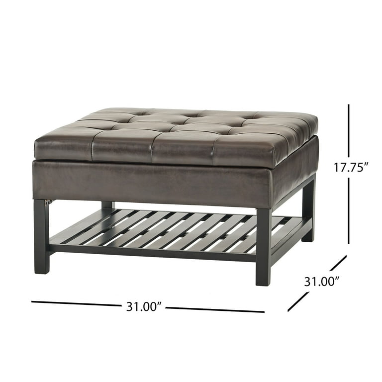 Noble House Brooke Square Faux Leather Storage Ottoman Espresso