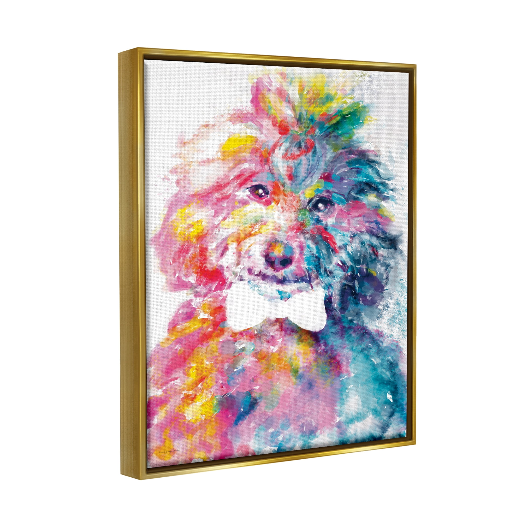 Stupell Industries Modern Dog with Bowtie Animals & Insects Painting Gold Floater Framed Art Print Wall Art, 17 x 21